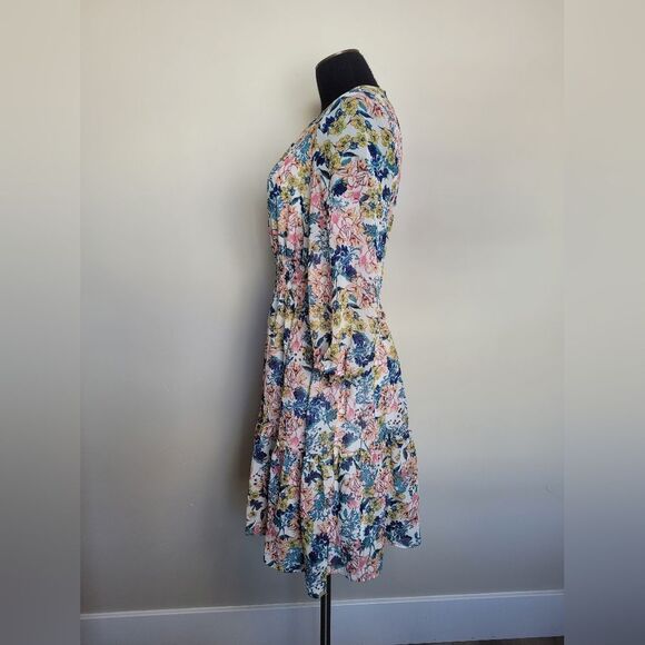 Just Taylor Floral Midi Tiered Dress Smocked Cottagecore Bloomcore Coquette 8 - Picture 4 of 13